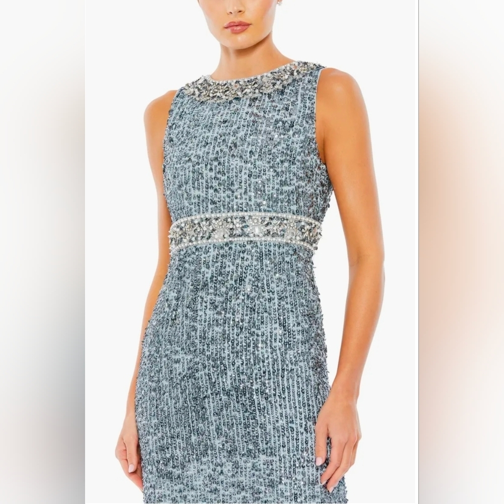 NWT Mac Duggal Silver Sequin Maxi Dress - Picture 4 of 7